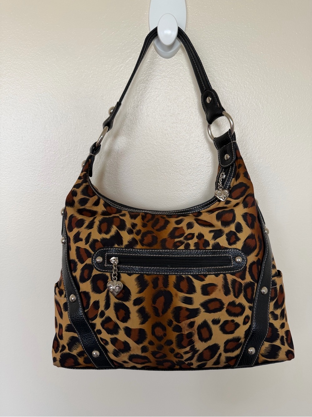 KATHY VAN ZEELAND Viral Leopard Print Black Trim Shoulder Bag